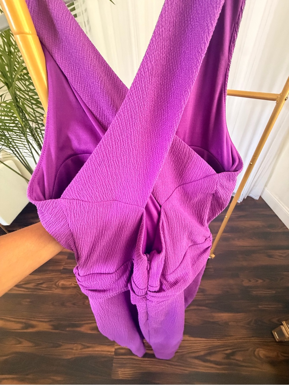 Guess Purple Textured Cross-Back Jumpsuit